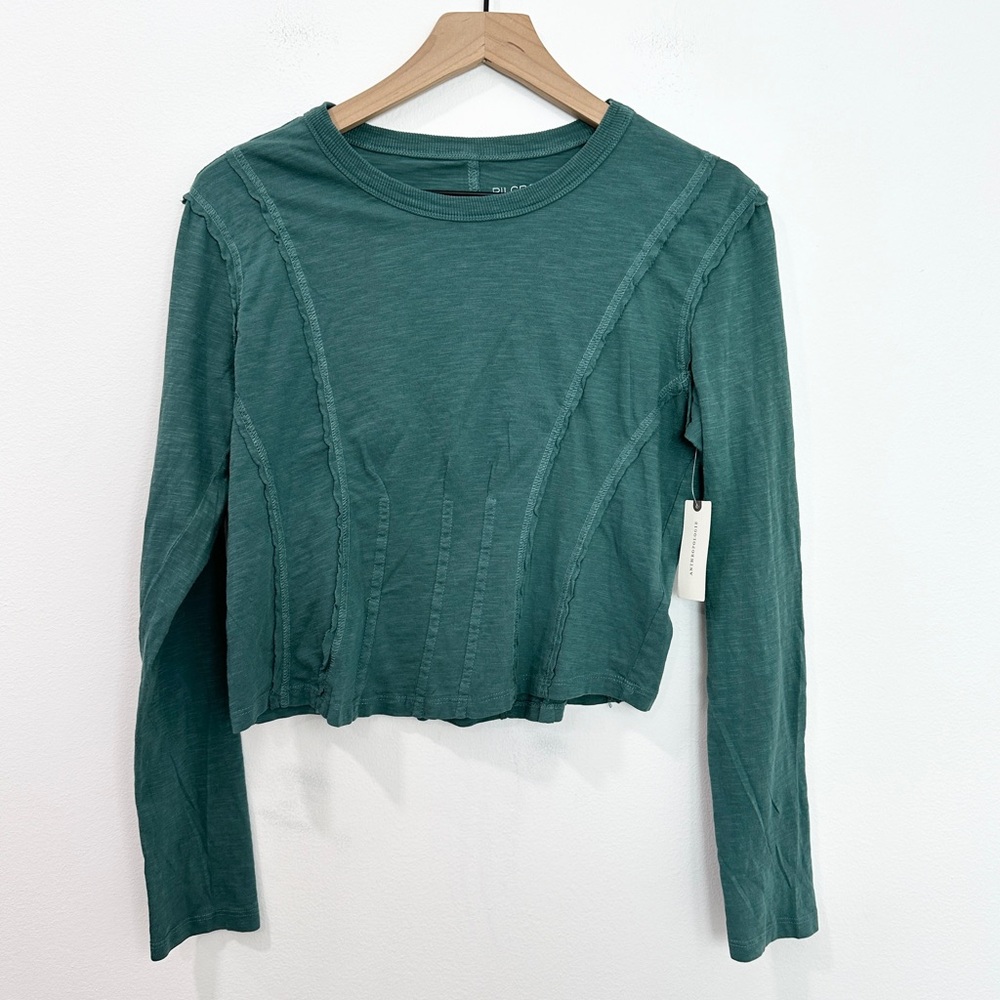 Pilcro Teal Green Long Sleeve Seam-Detail Tee - Picture 2 of 6